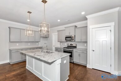 Townhome under construction offers our gourmet kitchen which includes gas cook top, furniture hood vented outside, wall microwave, wall oven and trash bin drawer.