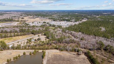 Aerial view of property's location featuring a forest and a nearby body of water