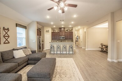 This view gives a glimpse of the dining room area