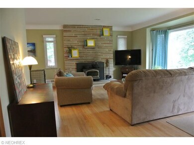Stone fireplace with wood-burning insert is the fo