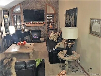 looking from Kitchen into Family room, stack stone
