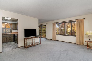 Large living overlooking deck to back yard