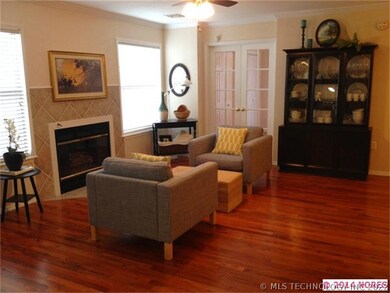 Cozy living room with fireplace.