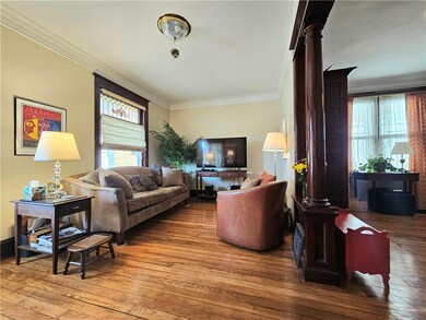 Living Room with Stained Glass Window