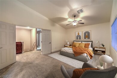 Spacious Primary Bedroom with ceiling fan & light