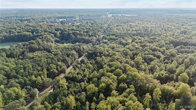Aerial view of a heavily wooded area