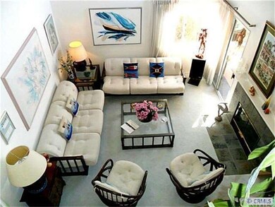 Dramatic vaulted ceilings in living room.