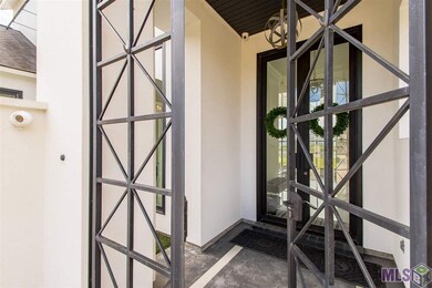 Custom iron gate leads to front entryway and private front courtyard.  Front doors are custom made 10 ft iron and glass. Security system has cameras inside and out.
