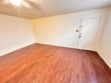 Unfurnished room with wood finished floors, a tex