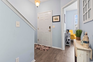 Foyer with baseboards and dark wood finished floors