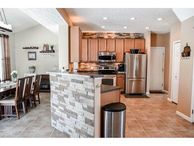 Beautiful stone backsplash in the kitchen.