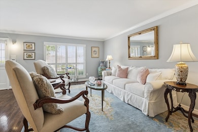Upon entering the formal entryway, the townhome has a wonderful open feel accented with abundant natural light. The living room features beautiful hardwood flooring, plantation shutters and is open to the dining room.