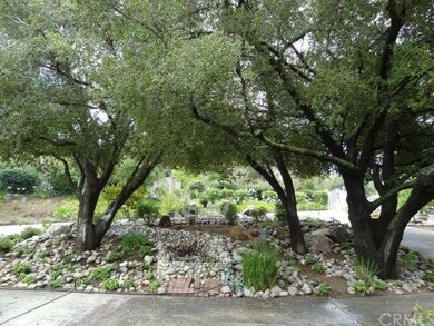 Stream in  the center of the circular driveway.