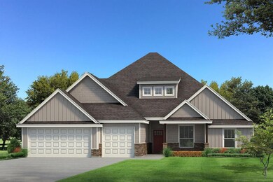 View of front of property featuring board and batten siding, a front lawn, a shingled roof, concrete driveway, and a garage