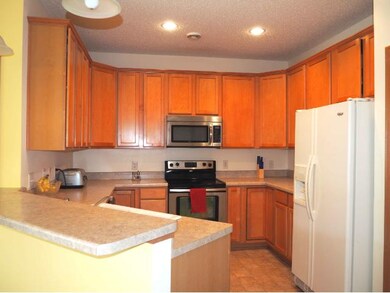 Spacious kitchen has counter eating space and pant
