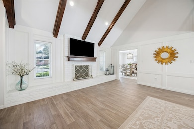 Exposed beautiful rich wooden beams.