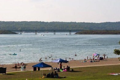Brookville Lake Beach. Campground is in the distan