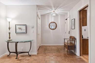 The spacious foyer of the condo is warm and inviting.  The coat closet is impressive.