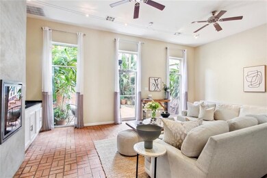 Floor to ceiling windows overlooking the courtyard