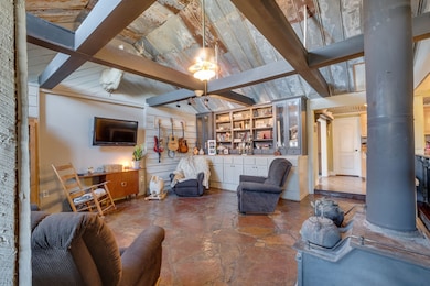 Polished crab orchard stone flooring 