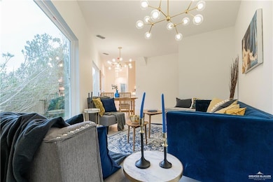 Living room with a chandelier