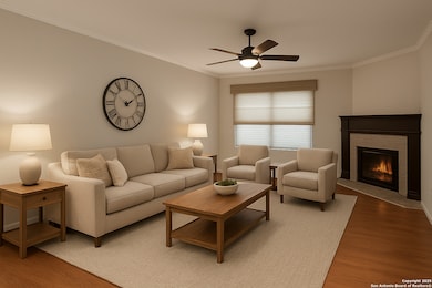 Living Room with wood-burning fireplace
