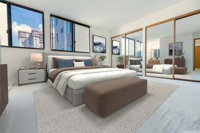 Master bedroom from doorway. Virtually staged.