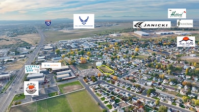 Aerial perspective of suburban area with mountains