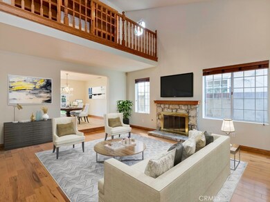 Living Room with Fireplace, virtually staged.