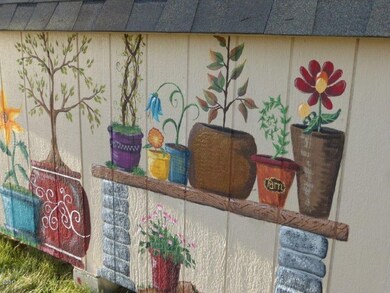 back yard garden shed mural