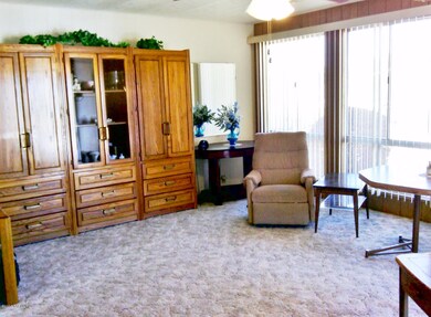 Spacious living room with ceiling fan!