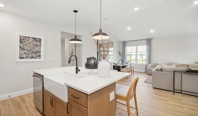 Island with pendant lighting