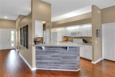 Kitchen with plant shelves above the cabinets, cou