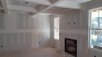 Beautiful coffered ceiling in the living room - gas fireplace, too! (Actual home as of mid-Oct)
