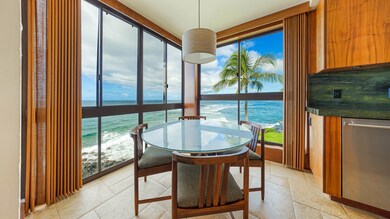 Kuhio Shores #413 features floor-to-ceiling windows and a top floor view of the surf breaks: PKs, Centers, and Acid Drops