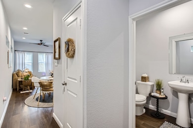 There is a half bath right off the entry hall for