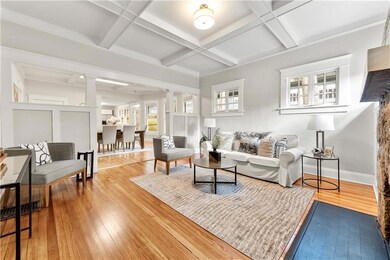 Beautiful living room with coffered ceiling
