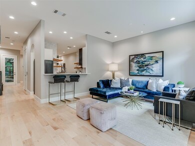 Living room with light wood-type flooring, recess