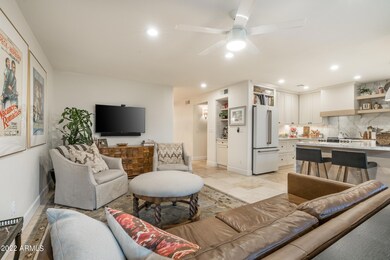 Family room view to kitchen