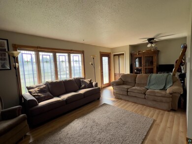 Living room with a textured ceiling, light wood-ty
