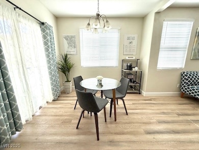 Dining area featuring light wood finished floors a