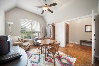 Vaulted ceilings in this area that can function as