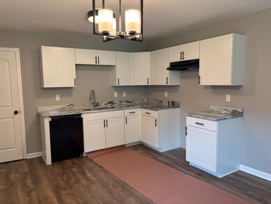 Kitchen with black dishwasher, under cabinet range hood, dark wood-style floors, and white cabinets