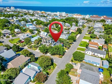 Aerial to beach and boardwalk area