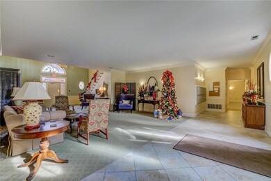 Lobby decorated for the holidays