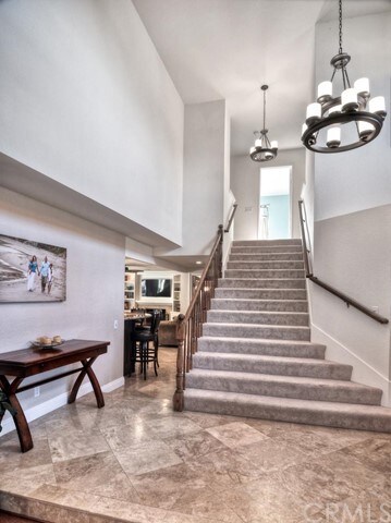 A grand stairway shows off the beautiful Travertin