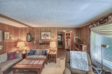 Carpeted living room featuring a textured ceiling 