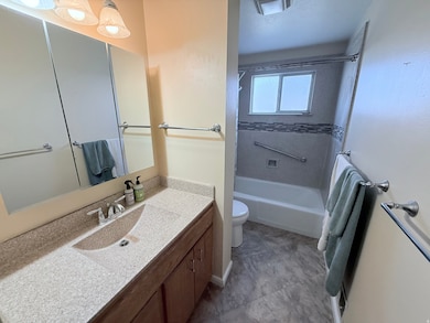 Bathroom with vanity and shower / bathtub combination