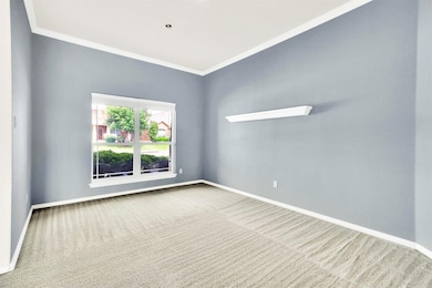 Unfurnished room with ornamental molding, carpet 
