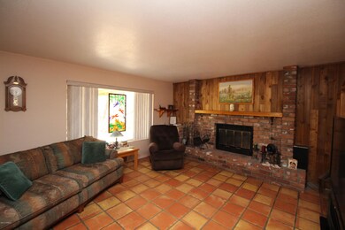 Living room with custom fireplace